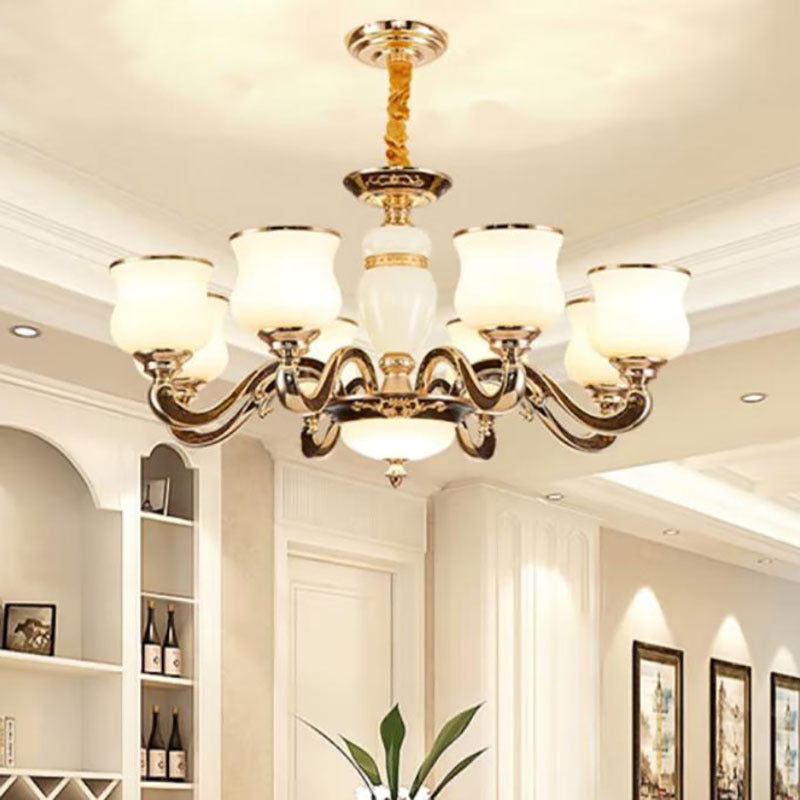 Contemporary Scandinavian Round Curved Cylinder Glass Zinc 6/8/10-Light Chandelier For Living Room