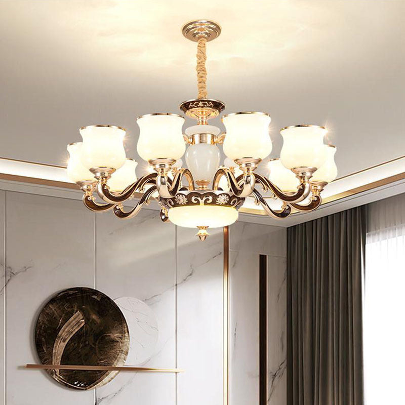 Contemporary Scandinavian Round Curved Cylinder Glass Zinc 6/8/10-Light Chandelier For Living Room