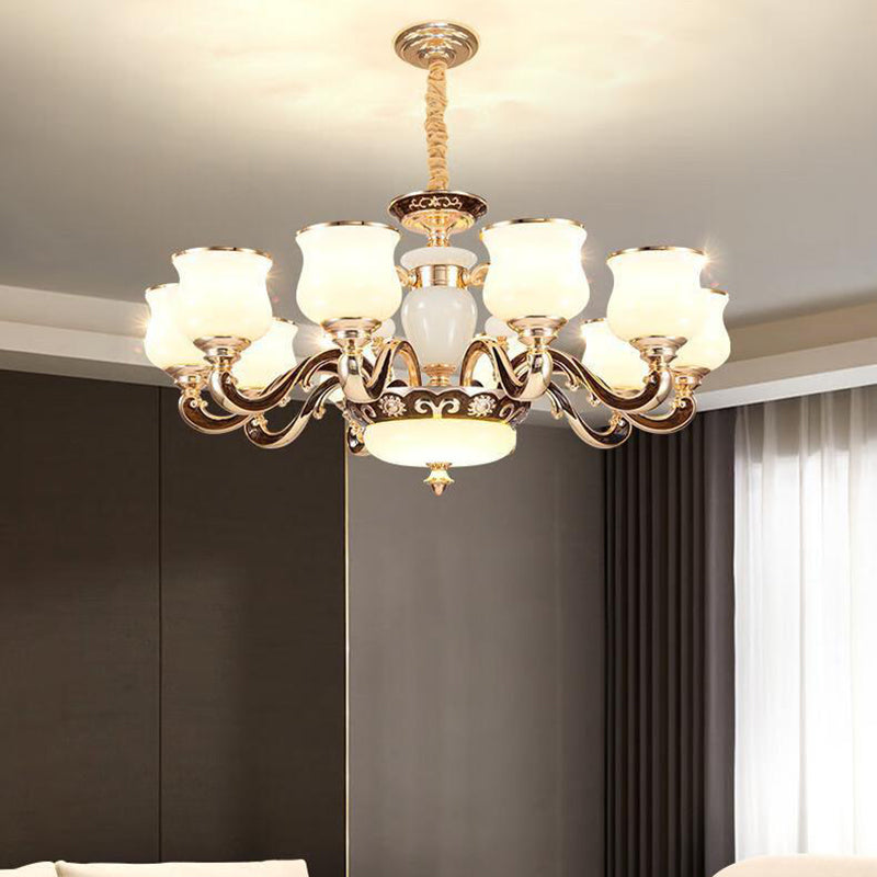 Contemporary Scandinavian Round Curved Cylinder Glass Zinc 6/8/10-Light Chandelier For Living Room