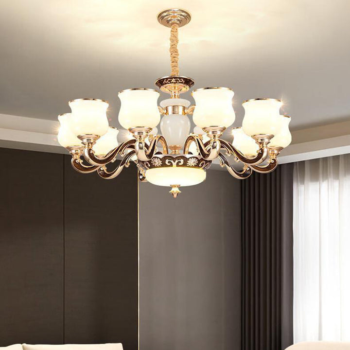 Contemporary Scandinavian Round Curved Cylinder Glass Zinc 6/8/10-Light Chandelier For Living Room