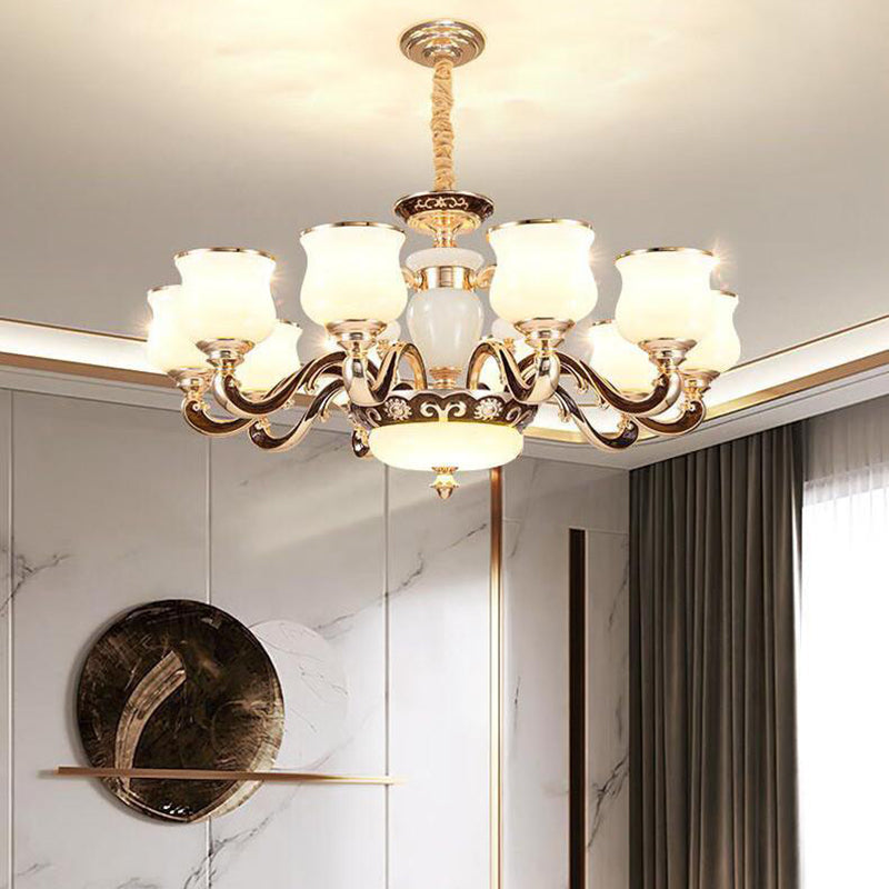 Contemporary Scandinavian Round Curved Cylinder Glass Zinc 6/8/10-Light Chandelier For Living Room