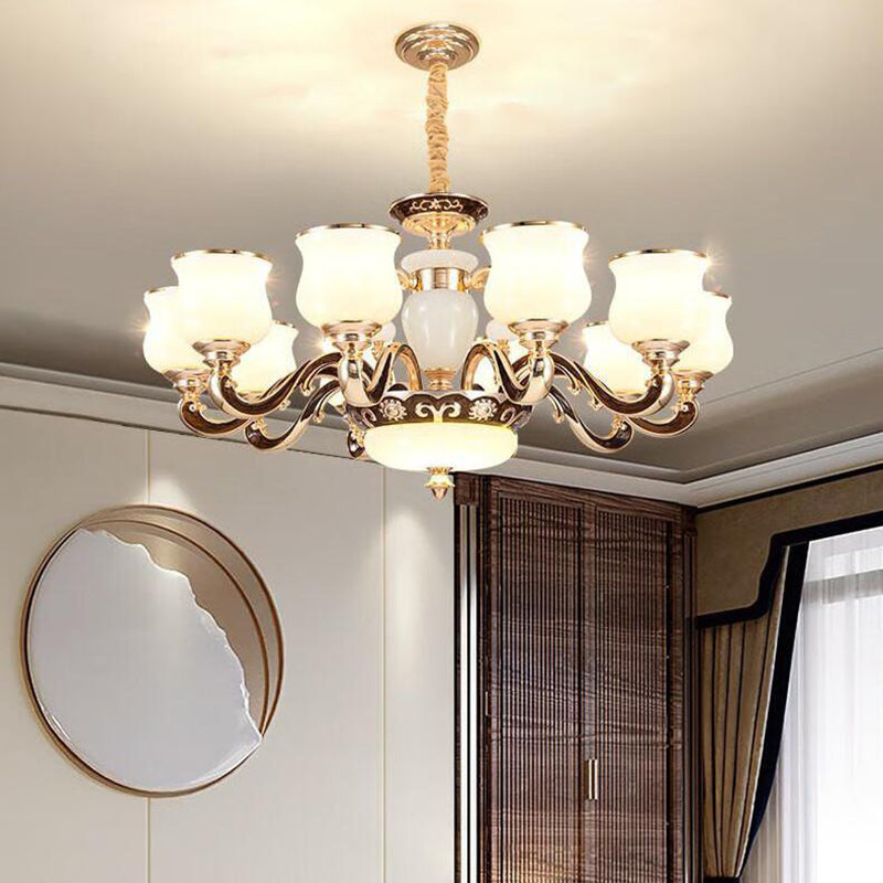 Contemporary Scandinavian Round Curved Cylinder Glass Zinc 6/8/10-Light Chandelier For Living Room