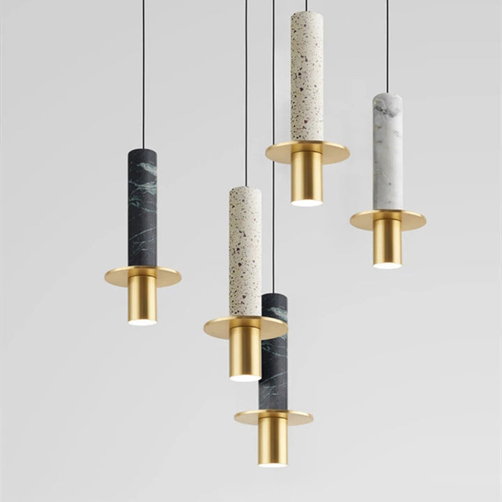 Suspension LED en fer marbre rond cylindre scandinave contemporain pour salon 