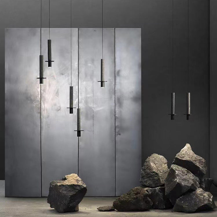 Suspension LED en fer marbre rond cylindre scandinave contemporain pour salon 
