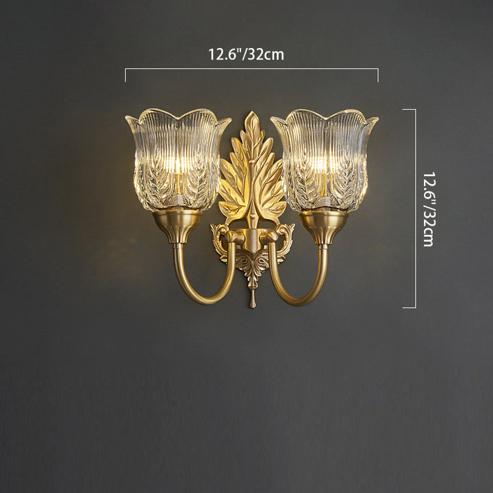 Applique Murale à 2 Lumières en Laiton avec Feuille Traditionnelle Française et Verre pour Salon 