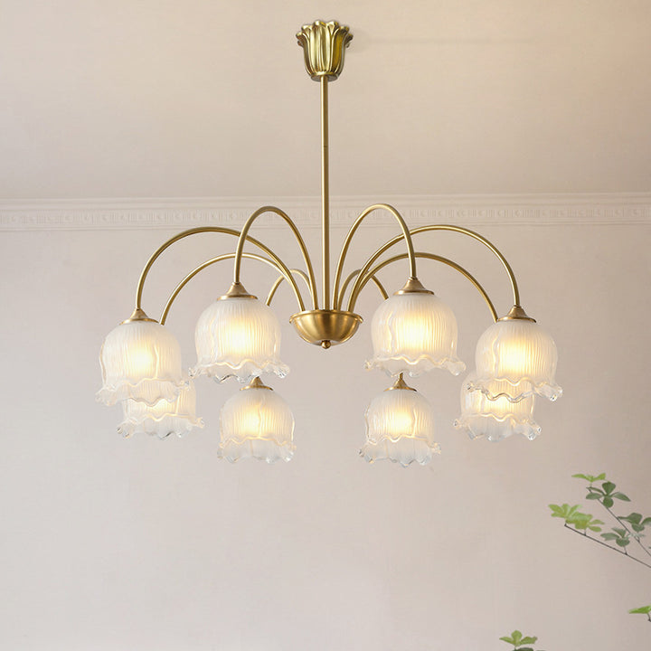 Traditioneller Vintage Runder Floraler Gebogener Zweig Glas Messing 3/5/8 Licht Kronleuchter Für Wohnzimmer 