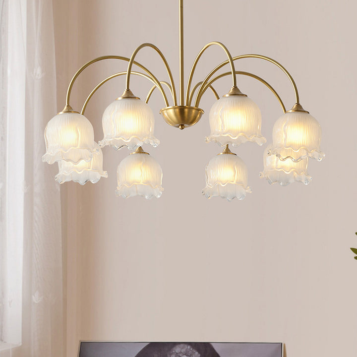 Traditioneller Vintage Runder Floraler Gebogener Zweig Glas Messing 3/5/8 Licht Kronleuchter Für Wohnzimmer 