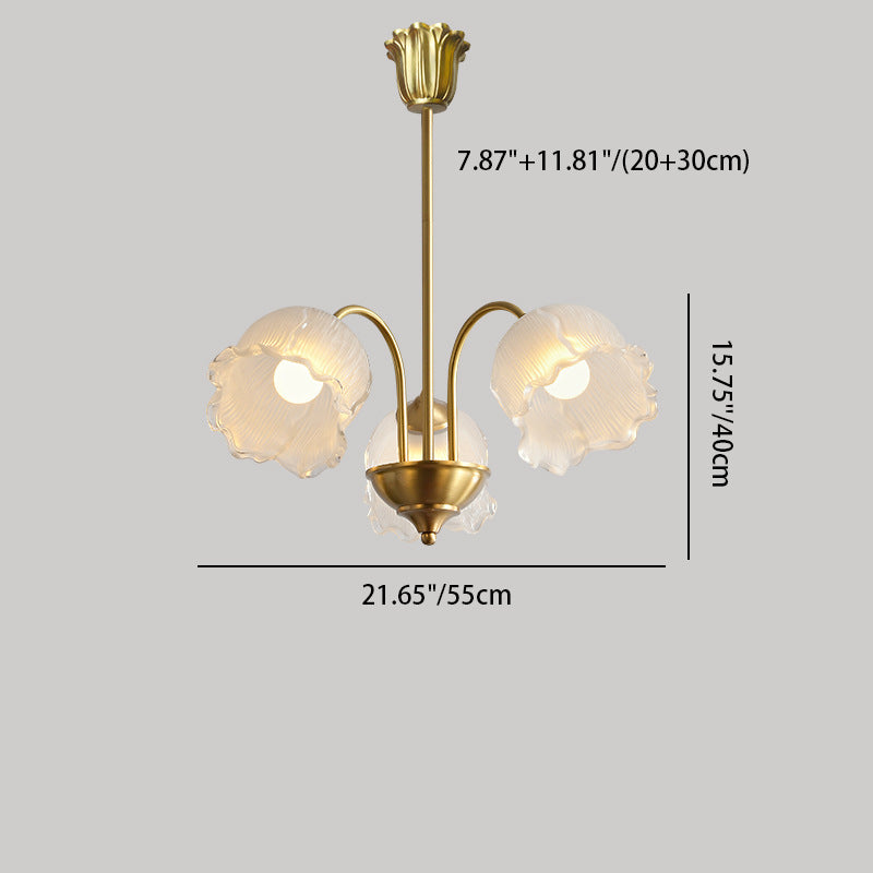 Lustre traditionnel en laiton avec abat-jour en verre rond et motif d&