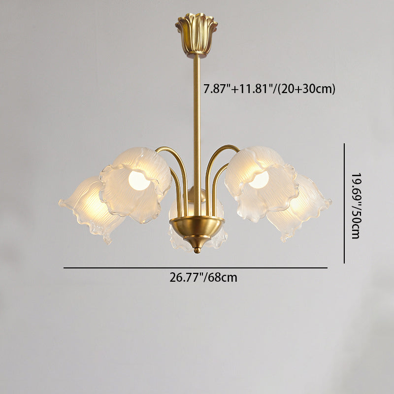 Lustre traditionnel en laiton avec abat-jour en verre rond et motif d&