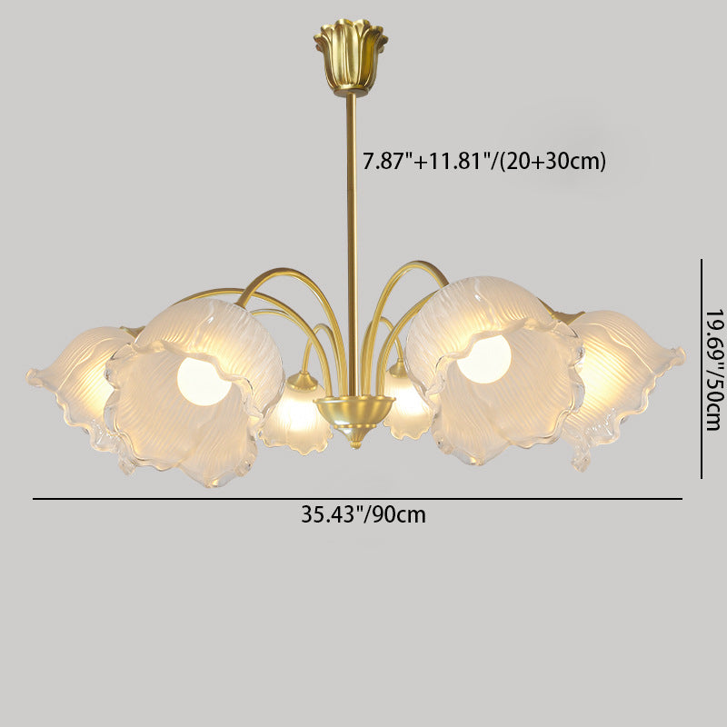 Lustre traditionnel en laiton avec abat-jour en verre rond et motif d&
