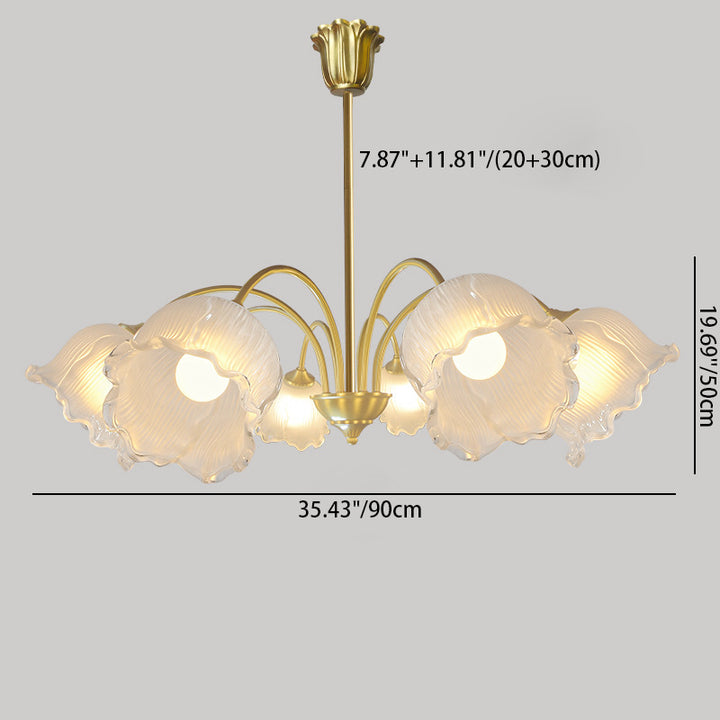 Lustre traditionnel en laiton avec abat-jour en verre rond et motif d&