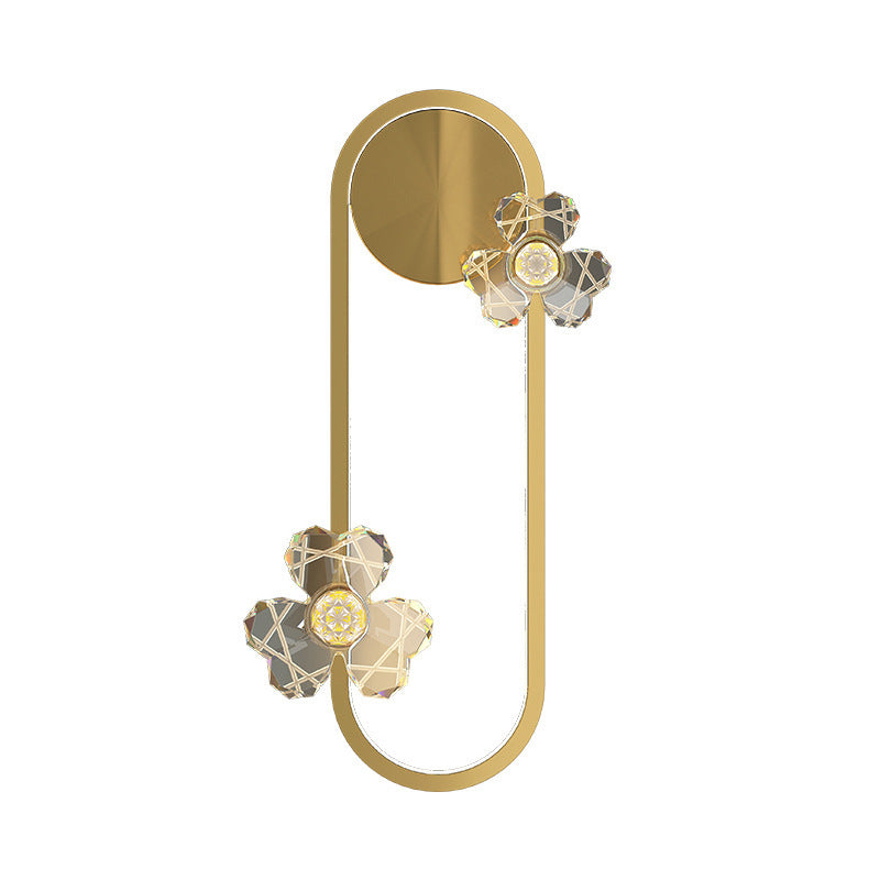 Applique murale contemporaine ovale ronde florale en acrylique et laiton avec LED pour salon 