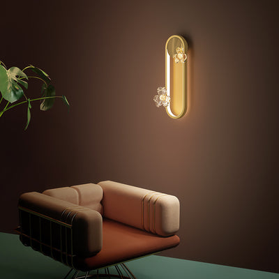 Applique murale contemporaine ovale ronde florale en acrylique et laiton avec LED pour salon 