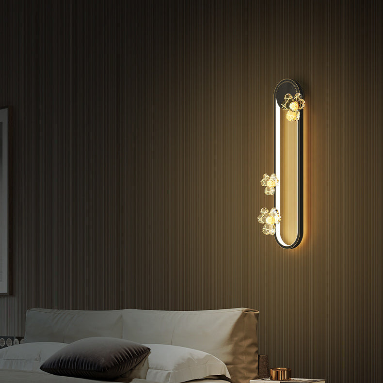 Applique murale contemporaine ovale ronde florale en acrylique et laiton avec LED pour salon 