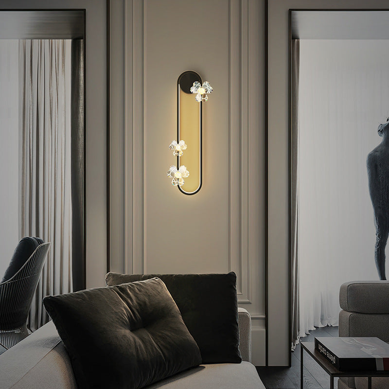 Applique murale contemporaine ovale ronde florale en acrylique et laiton avec LED pour salon 