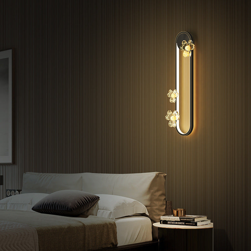 Applique murale contemporaine ovale ronde florale en acrylique et laiton avec LED pour salon 