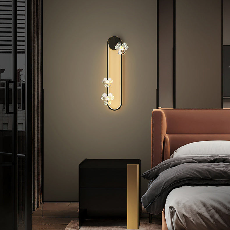 Applique murale contemporaine ovale ronde florale en acrylique et laiton avec LED pour salon 