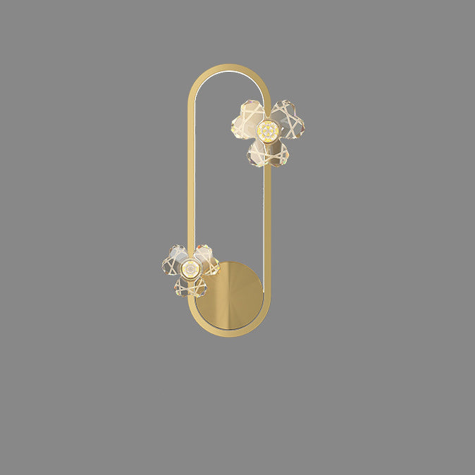 Applique murale contemporaine ovale ronde florale en acrylique et laiton avec LED pour salon 