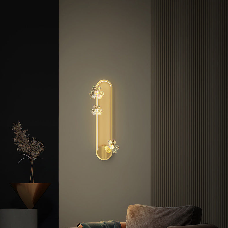 Applique murale contemporaine ovale ronde florale en acrylique et laiton avec LED pour salon 