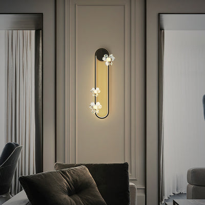 Applique murale contemporaine ovale ronde florale en acrylique et laiton avec LED pour salon 