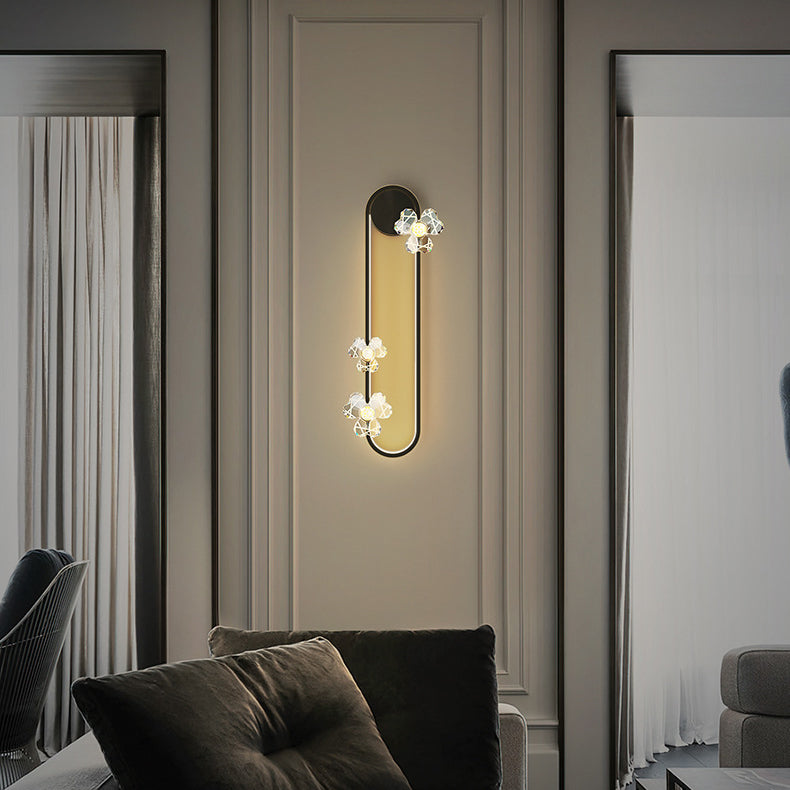 Applique murale contemporaine ovale ronde florale en acrylique et laiton avec LED pour salon 