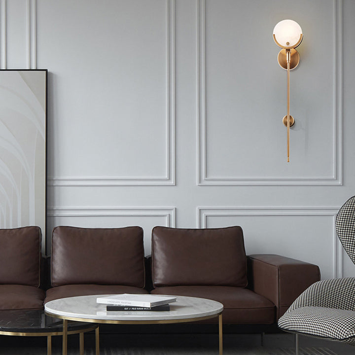 Applique murale en cuivre à 1 lumière avec marbre en verre floral long et rond chinois traditionnel pour salon 