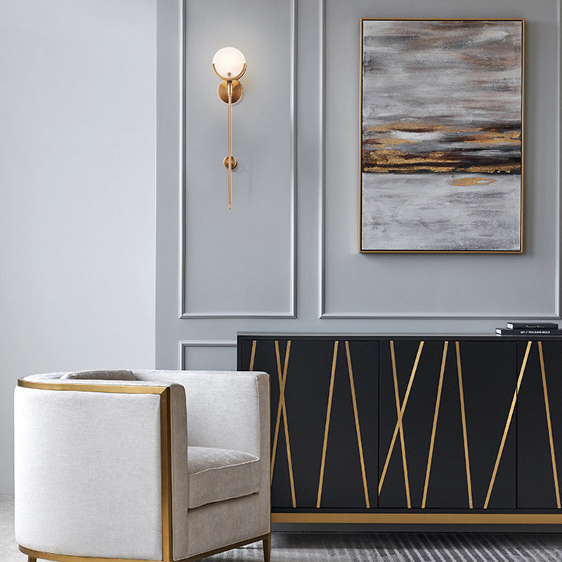 Applique murale en cuivre à 1 lumière avec marbre en verre floral long et rond chinois traditionnel pour salon 