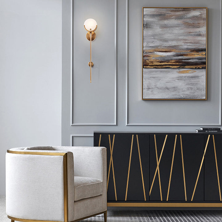 Applique murale en cuivre à 1 lumière avec marbre en verre floral long et rond chinois traditionnel pour salon 