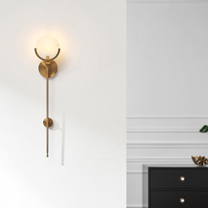 Applique murale en cuivre à 1 lumière avec marbre en verre floral long et rond chinois traditionnel pour salon 