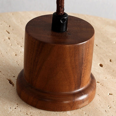 Traditional Japanese Disc Round Cylinder Yellow Travertine Solid Wood 1-Light Pendant Light For Living Room