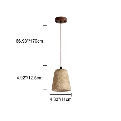 Traditional Japanese Disc Round Cylinder Yellow Travertine Solid Wood 1-Light Pendant Light For Living Room