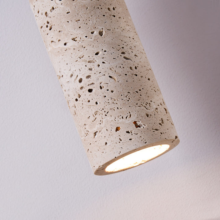 Traditionelle Vintage Runde Säule Beige Travertin Massivholz 1-Licht Pendelleuchte Für Wohnzimmer 