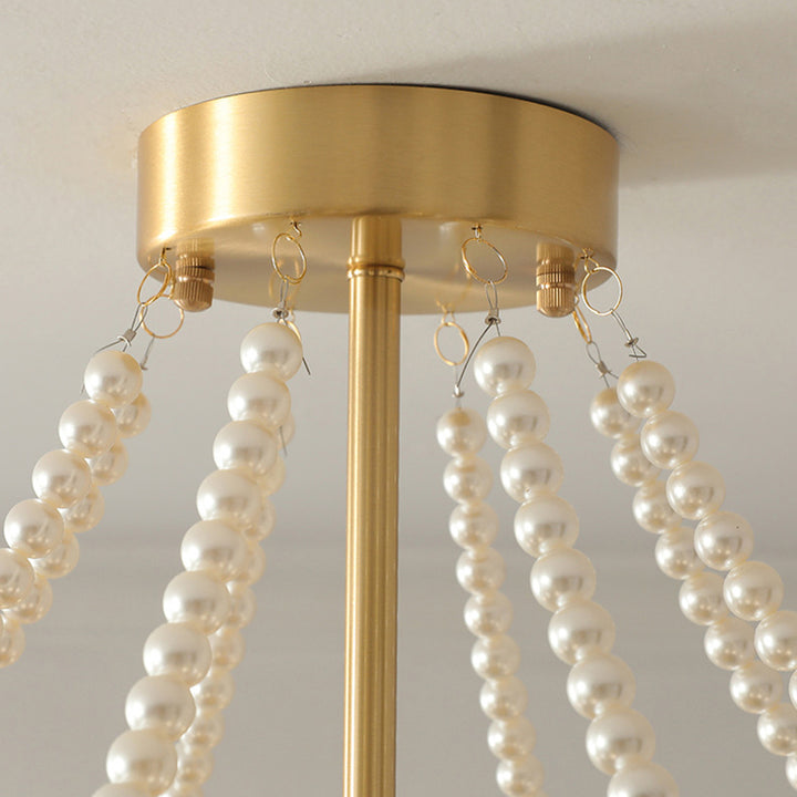 Plafonnier semi-encastré à 3/6/8 lumières en laiton avec perles de verre rondes et branche florale traditionnelle française pour le salon 