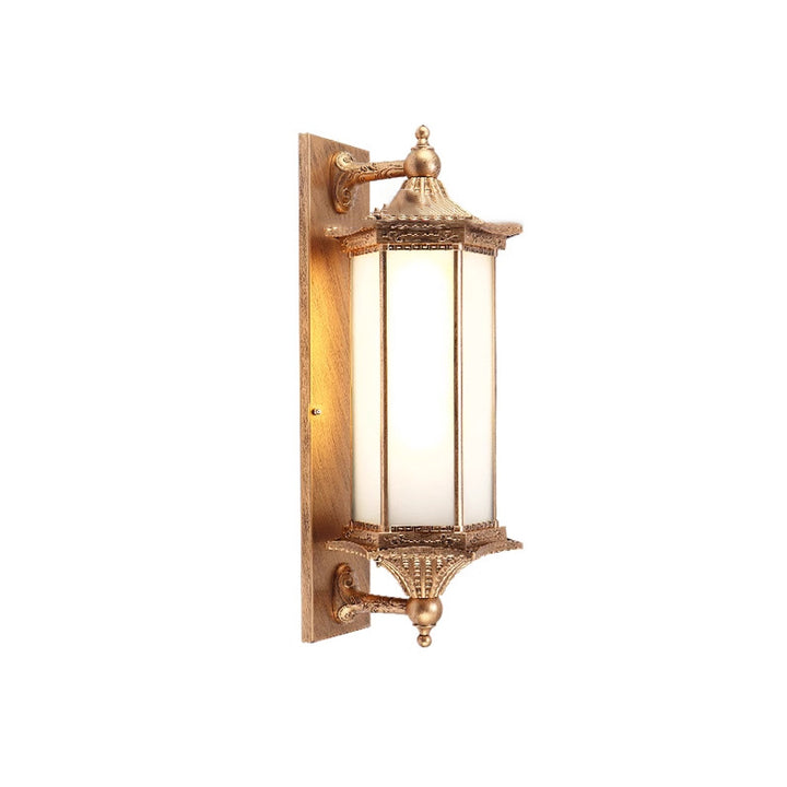 Traditional Vintage Hexagonal Rectangle Glass Iron Aluminum 1-Light Wall Sconce Lamp For Garden