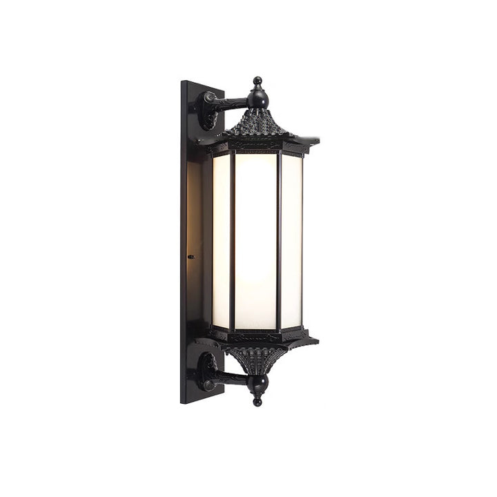 Traditional Vintage Hexagonal Rectangle Glass Iron Aluminum 1-Light Wall Sconce Lamp For Garden