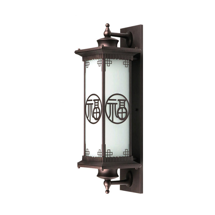 Traditional Chinese Square House Rectangle Glass Aluminum Hardware 1-Light Wall Sconce Lamp For Outdoor Patio