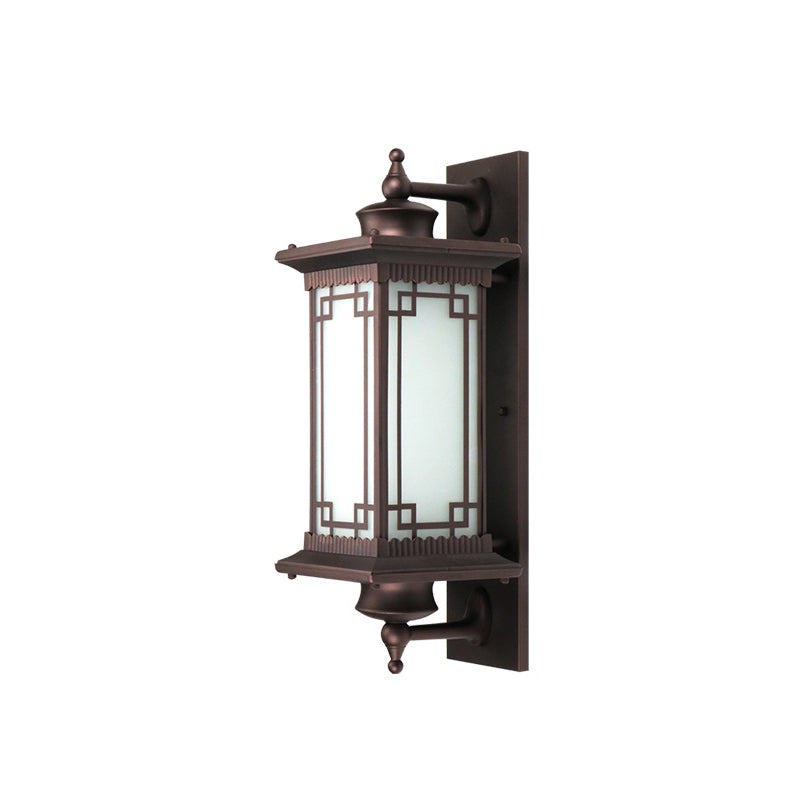 Lámpara Aplique de Pared de 1 Luz con Herrajes de Aluminio y Vidrio Rectangular de Casa Cuadrada Tradicional China para Patio Exterior 