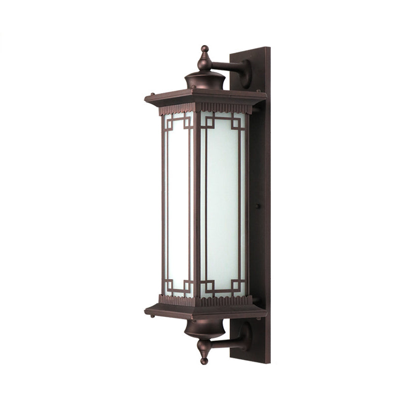 Lámpara Aplique de Pared de 1 Luz con Herrajes de Aluminio y Vidrio Rectangular de Casa Cuadrada Tradicional China para Patio Exterior 