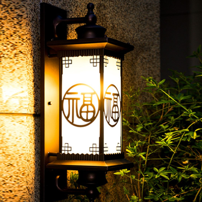 Lámpara Aplique de Pared de 1 Luz con Herrajes de Aluminio y Vidrio Rectangular de Casa Cuadrada Tradicional China para Patio Exterior 