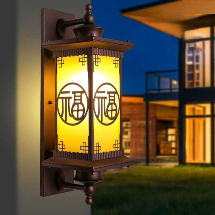 Lámpara Aplique de Pared de 1 Luz con Herrajes de Aluminio y Vidrio Rectangular de Casa Cuadrada Tradicional China para Patio Exterior 
