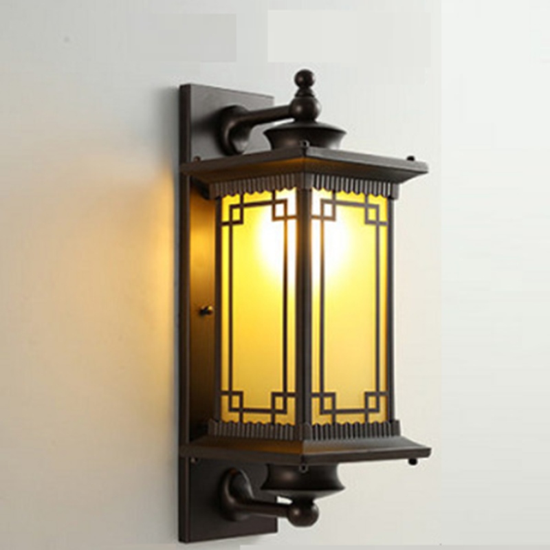 Lámpara Aplique de Pared de 1 Luz con Herrajes de Aluminio y Vidrio Rectangular de Casa Cuadrada Tradicional China para Patio Exterior 