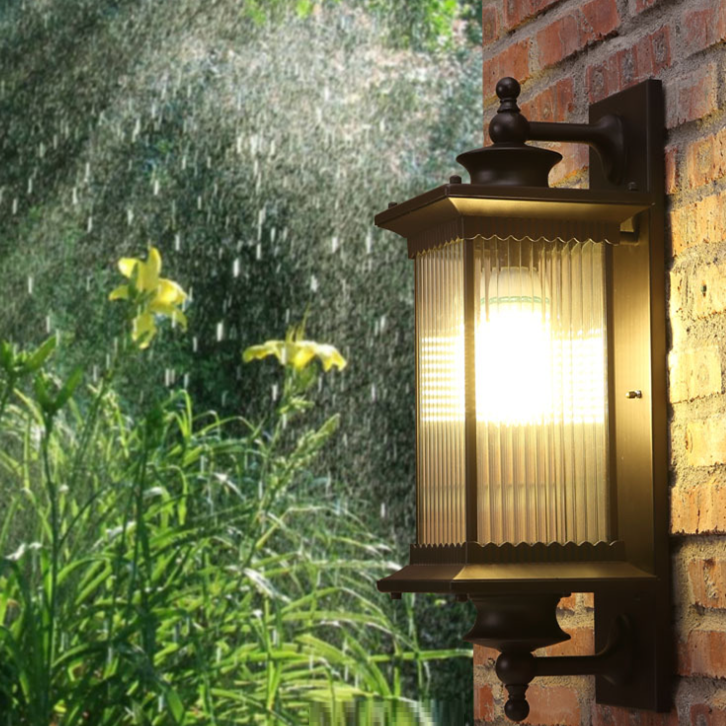 Lámpara Aplique de Pared de 1 Luz con Herrajes de Aluminio y Vidrio Rectangular de Casa Cuadrada Tradicional China para Patio Exterior 