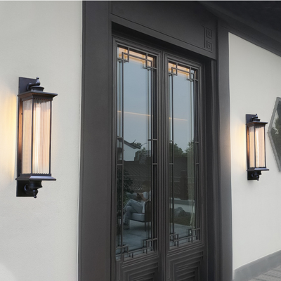 Lámpara Aplique de Pared de 1 Luz con Herrajes de Aluminio y Vidrio Rectangular de Casa Cuadrada Tradicional China para Patio Exterior 