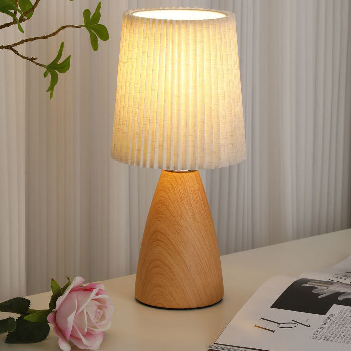 Moderne minimalistische zylindrische konische Stoff-Keramik-Tischlampe mit 1 Licht für das Schlafzimmer 