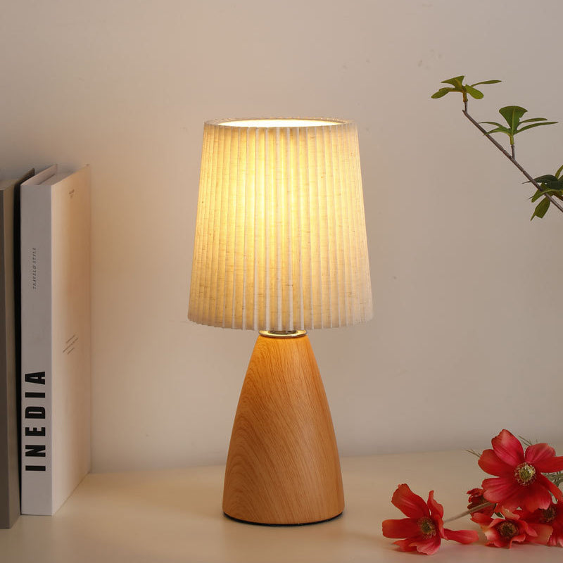 Moderne minimalistische zylindrische konische Stoff-Keramik-Tischlampe mit 1 Licht für das Schlafzimmer 