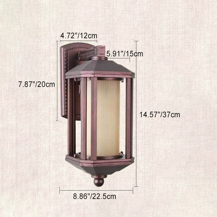 Lámpara Aplique de Pared de 1 Luz de Aluminio con Vidrio Cilíndrico Cuadrado Vintage Tradicional para Patio Exterior 