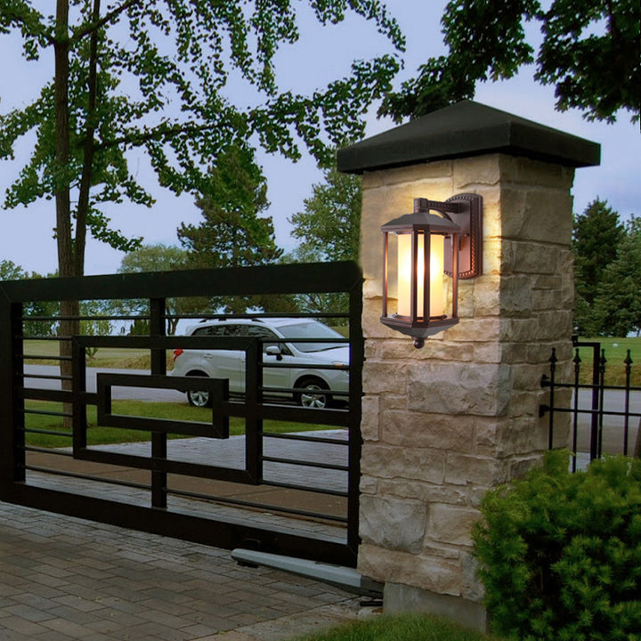 Lámpara Aplique de Pared de 1 Luz de Aluminio con Vidrio Cilíndrico Cuadrado Vintage Tradicional para Patio Exterior 