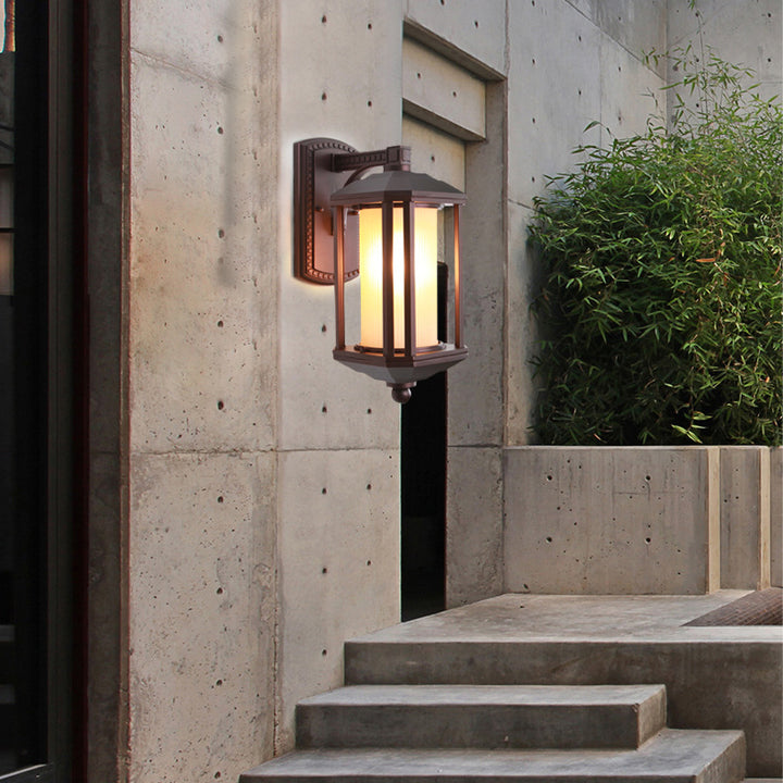 Lámpara Aplique de Pared de 1 Luz de Aluminio con Vidrio Cilíndrico Cuadrado Vintage Tradicional para Patio Exterior 