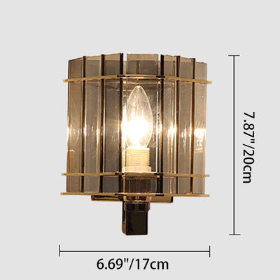 Aplique de pared contemporáneo escandinavo de cilindro redondo de vidrio y hierro con 1 luz para sala de estar 
