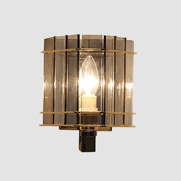 Aplique de pared contemporáneo escandinavo de cilindro redondo de vidrio y hierro con 1 luz para sala de estar 